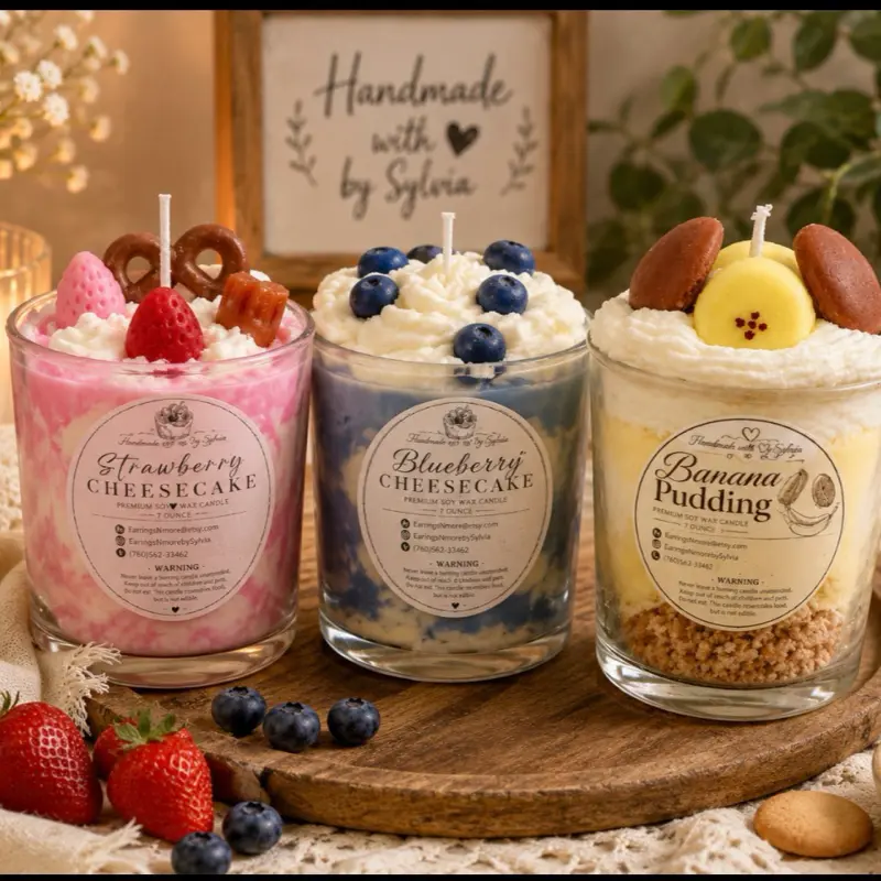 Dessert Candle Collection – Strawberry Cheesecake, Blueberry Cheesecake & Banana Pudding