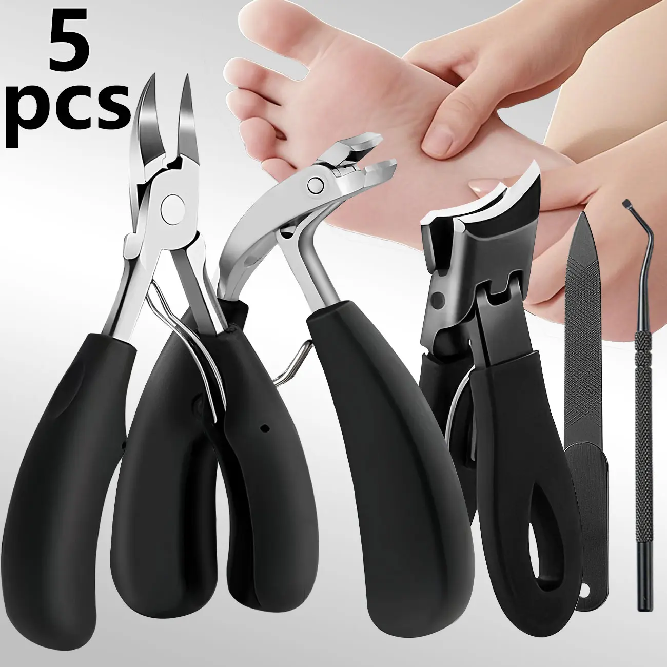 Professional Toenail Clipper Set for Thick & Ingrown Nails, Toenail Clippers for Thick Nails, Heavy Duty Nail Clippers Kit, Stainless Steel Nail Care Kit, Pedicure Tools, Angled Concave Blade Clipper, Manicure Set Curved summervibes trimming