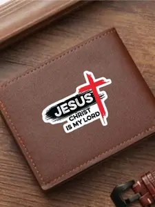Men's Jesus Christ Cross Wallet, Christian Faith Theme Two-Fold Purse, PU Leather Card Holder, Durable Religious Accessory
