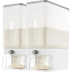 2 Pack Rice Dispenser 25 Lbs(11.3kg), Rice Storage Container Sealed Moisture Proof with Measuring Cup for Kitchen Pantry Household, BPA-Free, Clear