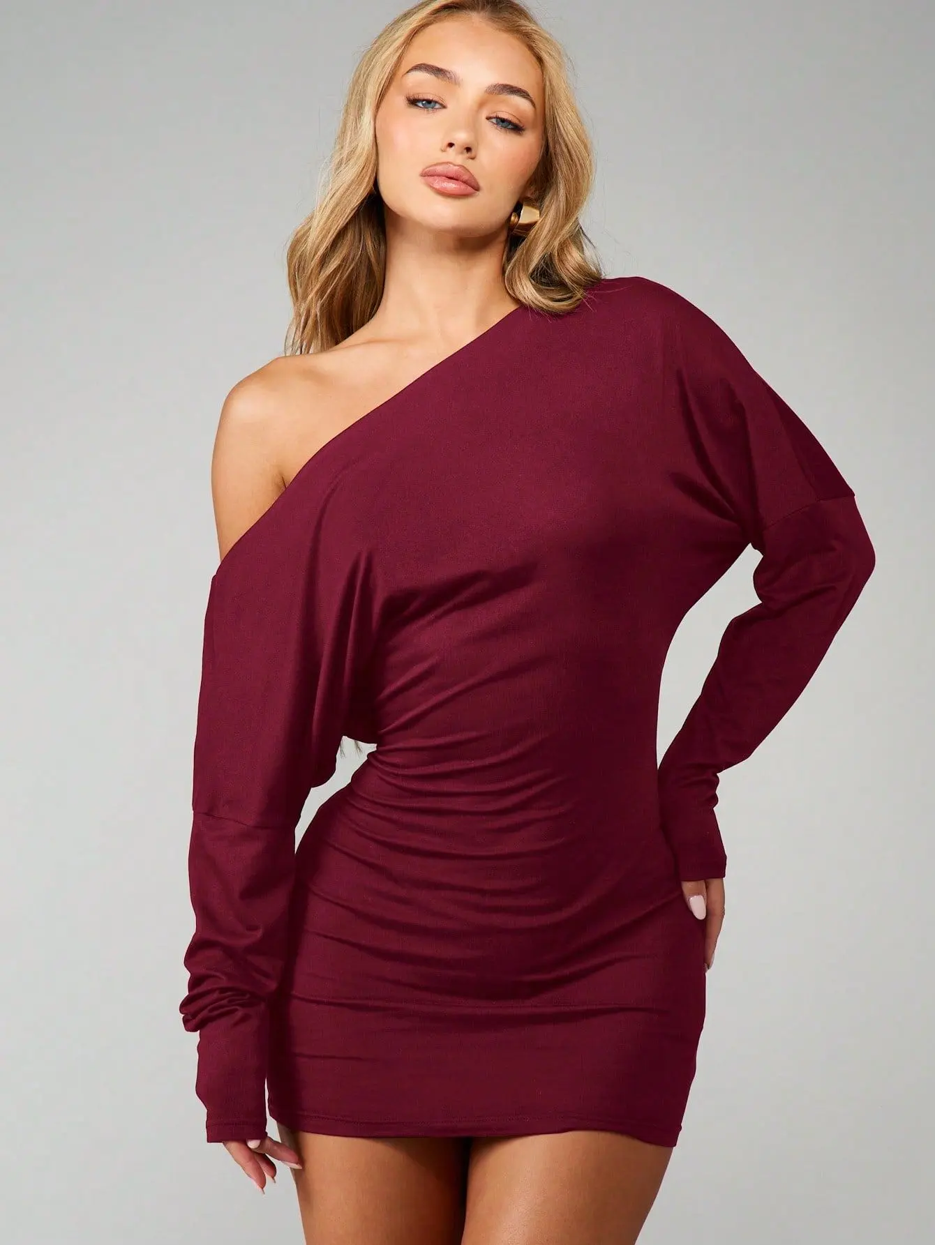 MISSGUIDED Off Shoulder Asymmetric Mini Dress With Ruched Detail - TikTok  Shop