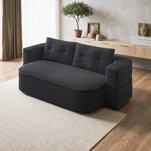 78.7" Modern 2-in-1 Foldable Sofa with Functional Blanket & 2 Soft Pillows Comfortable Plush Corduroy Fabric Convertible Sleeper Sofa Bed for Living Room Bedroom