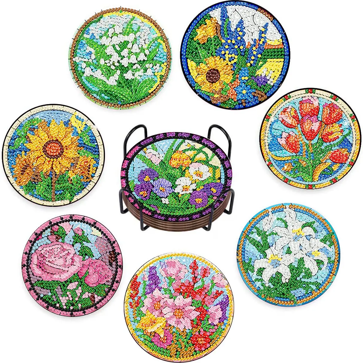 8-piece Mandala coaster set, wooden coaster set, essential for holiday gatherings, suitable for bars, offices, and homes, all occasions