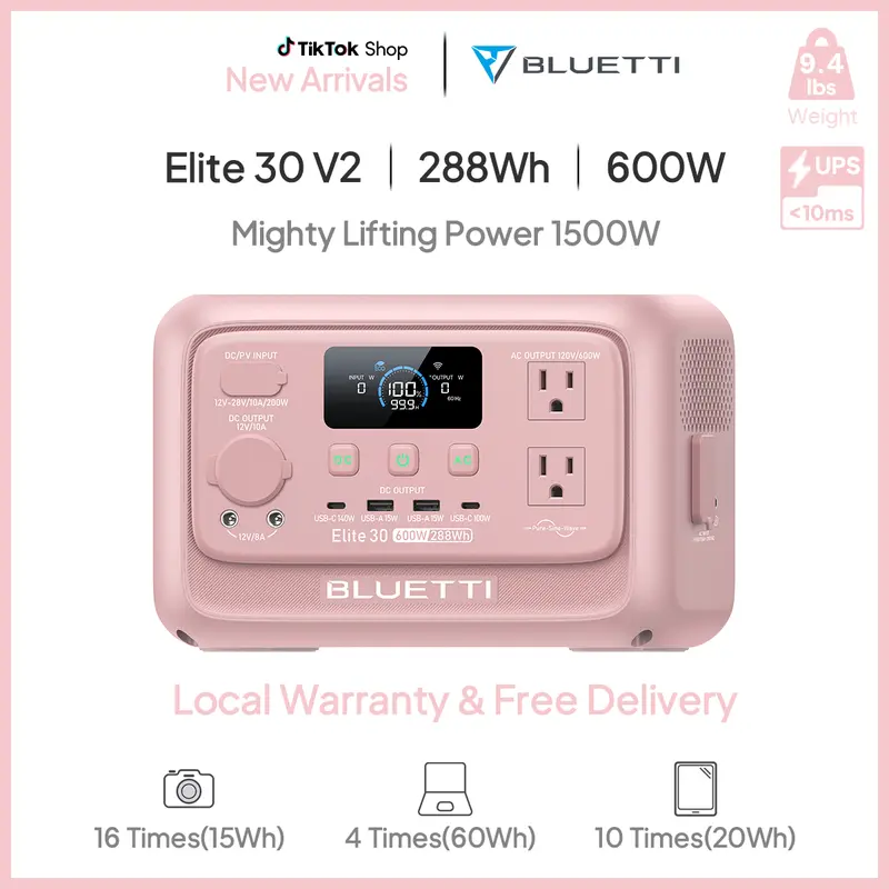 BLUETTI Elite 30 V2 Portable Solar Generator 288Wh Battery 600W AC Output 9 Ports for Camping & Backup Power Station with Smart App & 10ms UPS 0