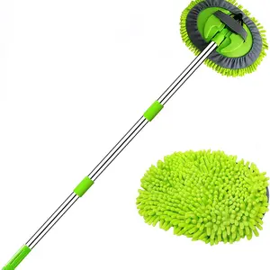 47.5" Car Wash Brush Mop Cleaning Tool with Long Handle Kit for Washing Detailing Cars Truck, SUV, RV, Trailer, Boat 2 in 1 Chenille Microfiber Sponge Duster Not Hurt Paint Scratch Free Car Cleaning Supplies