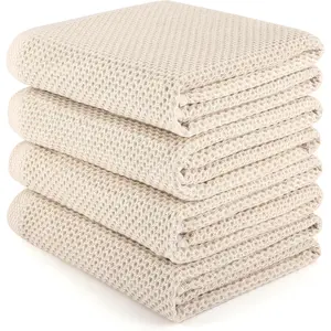 Large Kitchen Hand Towels, Waffle Weave Dish Towel for Drying, Cleaning Cloth for Kitchen Dishes - Extra Absorbent and Soft - 16 x 28 inch (Cream-4 Pack)