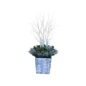 212 MAIN 36 in. Outdoor Christmas Porch Pot with 54 Warm White LED Lights, Birch Foliage, PVC Greenery and Built-In Timer Function
