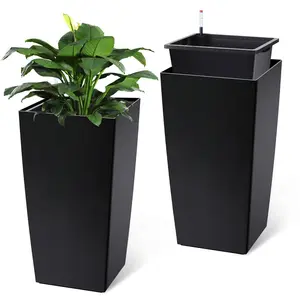 【GARVEE】30" Tall Planters Set of 2 - Durable Indoor/Outdoor Planter Pots with Drainage Holes, Water Level Monitor, Inner Bucket, and Automatic Watering System, Ideal for Large Plants and Trees, Available in Black and White