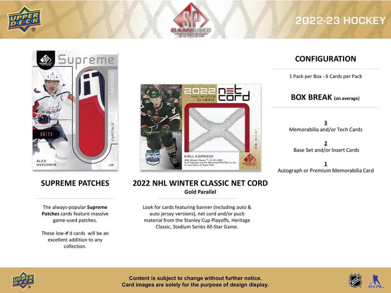 2022/23 Upper Deck SP Game Used Hockey Hobby Box Sports Card Pack Sports Trading Card
