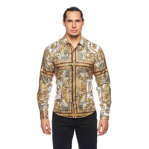 Mens Luxury Brand Printed Silk Like Shirts-HLS2002L-535
