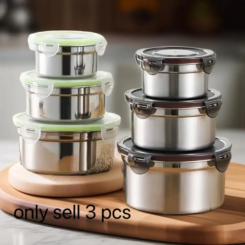 1set/3pcs Stainless Steel Food Storage Containers Stackable Airtight Lunch Boxes with Lids for Fridge Freezer Picnic Bento Boxes Reusable Dinnerware Set