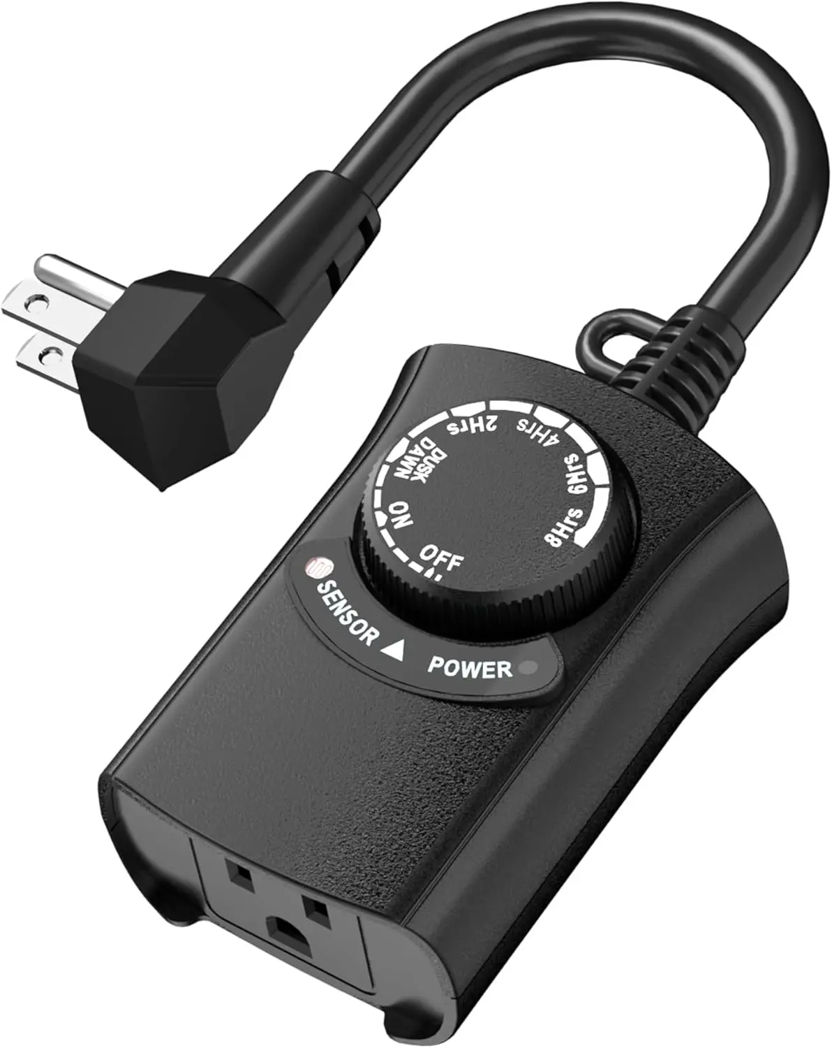 Outdoor Light Timer , Weatherproof Photocell Dusk to Dawn Light Sensor Timer 2/4/6/8 Countdown Timer, 1 Grounded Outlet for Christmas LightsHallowen Deceration1875W 15A 1/2HP