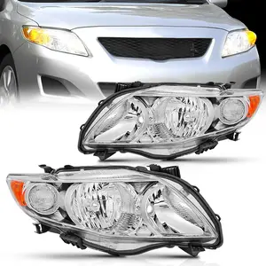 Nilight Headlight Assembly Compatible with 2009 2010 Toyota Corolla XLE/LE/Base Replacement Headlamp Chrome Housing Amber Reflector Driver and Passenger Side(Not fit S or XRS Trim)