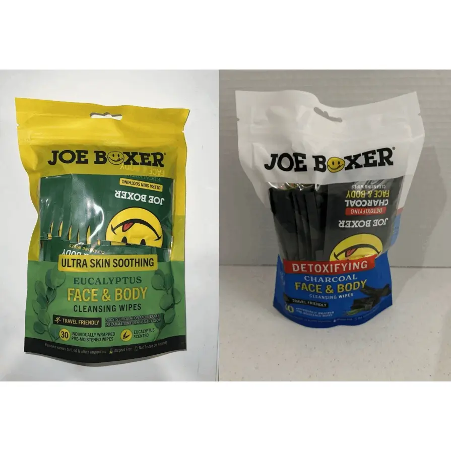 1 Pack of Joe Boxer Eucalyptus Face & Body Cleansing Wipes (Two color packaging, shipped one randomly), 30 Individually Wrapped Napkin