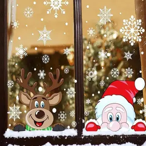 4-piece set of winter Christmas decorations snowflake glass double-sided printed stickers Santa Claus elk snowman easy to remove static stickers party decoration window stickers bathroom stickers door hidden window stickers coffee shop convenience store d