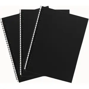 10 inch x 7.5 inch, 100GSM, Blank Spiral Notebook, 3-Pack, Soft Cover, Sketch book, 120 Pages / 60 Sheets, (Black)