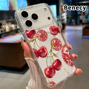 Transparent Magnetic Phone Case for iPhone 17 16  Pro Max Plus 15 14 13 12 11 Air E Cherry Disco Dream  Patterned Acrylic Back Non Slip Protective Cover Gift