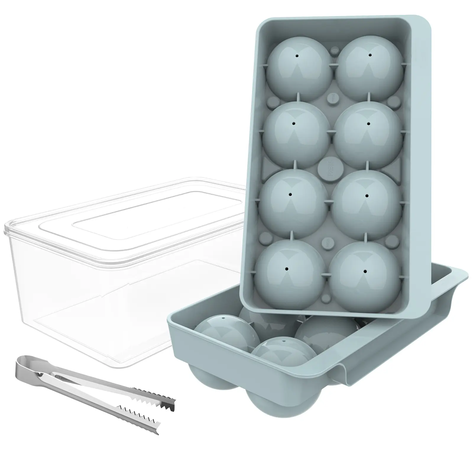 Summervibes WIBIMEN Large Ice Ball Trays (2.5") | 8 Balls, 2-Pack with Storage Box & Ice Tongs | Perfect for Whiskey & Cocktails