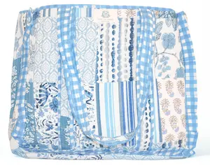 Bleu Chapelle | Large Quilted Ruffle Tote Bag