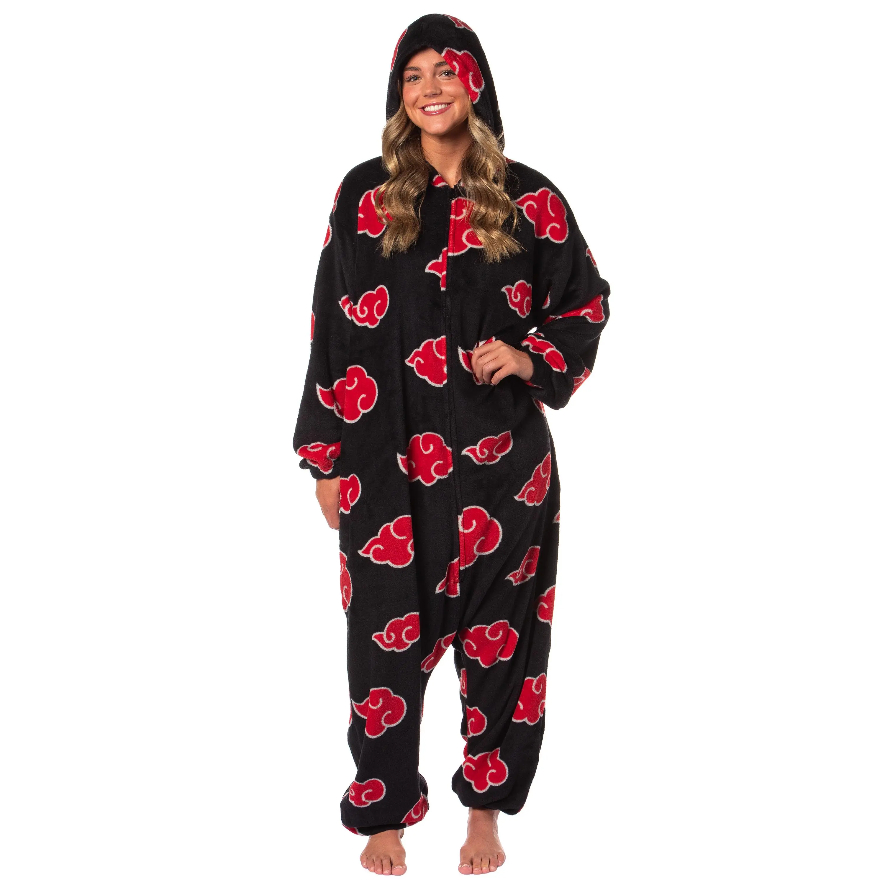 Naruto Kigurumi Shippuden Akatsuki Red Clouds Anime Adult One Piece Costume Pajama Union Suit for Men and Women