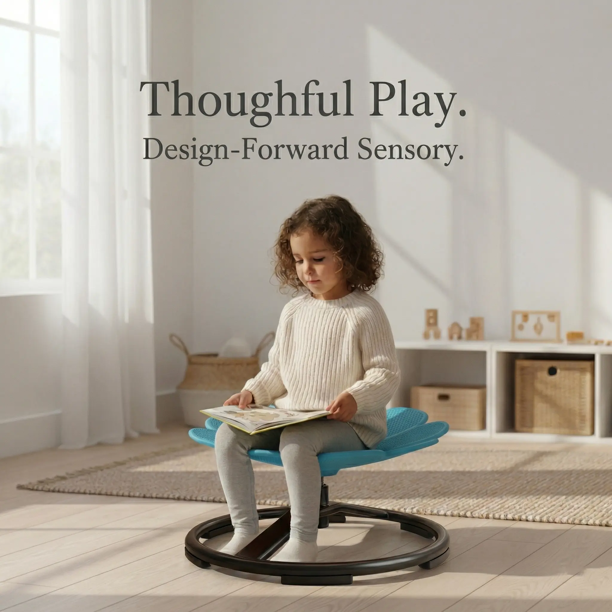 Pink Kids' Casual Compact Flower-Shaped Sensory Spinning Desk Chair - Durable Welded Metal Base, Non-Slip Plastic Supports, Rolling Design, Stable, Enhances Balance, Coordination, Focus, Sensory Toys for Children with ADHD, Holiday Children's Furniture
