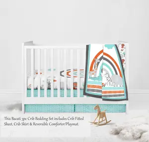 Bacati Jungle Safari 3-Piece Crib Bedding Set - Aqua/Orange/Gray