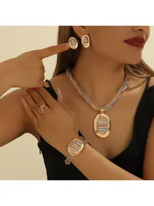 24k Gold Plated Fashion Jewelry Set for Women, Matching Jewelry Set, Mesh Chain Necklace, Earrings, Ring & Bracelet - 4-Piece Set for Women