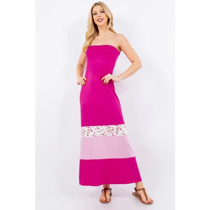 Celeste Full Size Color Block Tube Maxi Dress Plus Size