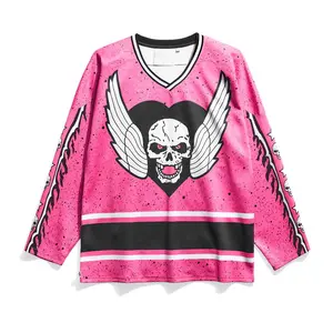 Bret Hart Speckle Hockey Jersey Pink All-Over Print V-Neck Long Sleeves