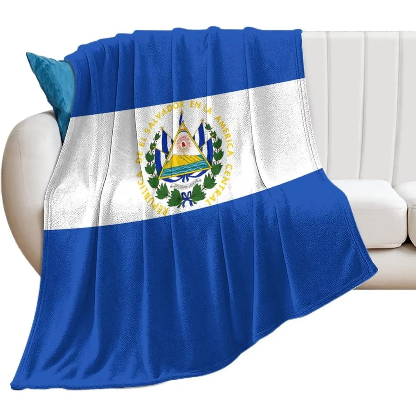 El Salvador National Flag Blanket - 100% Flannel, Plush, Super Soft, Warm, Lightweight, Wrinkle Resistant, Durable, All Seasons Couch & Bed Cover, Ideal Gift for Family