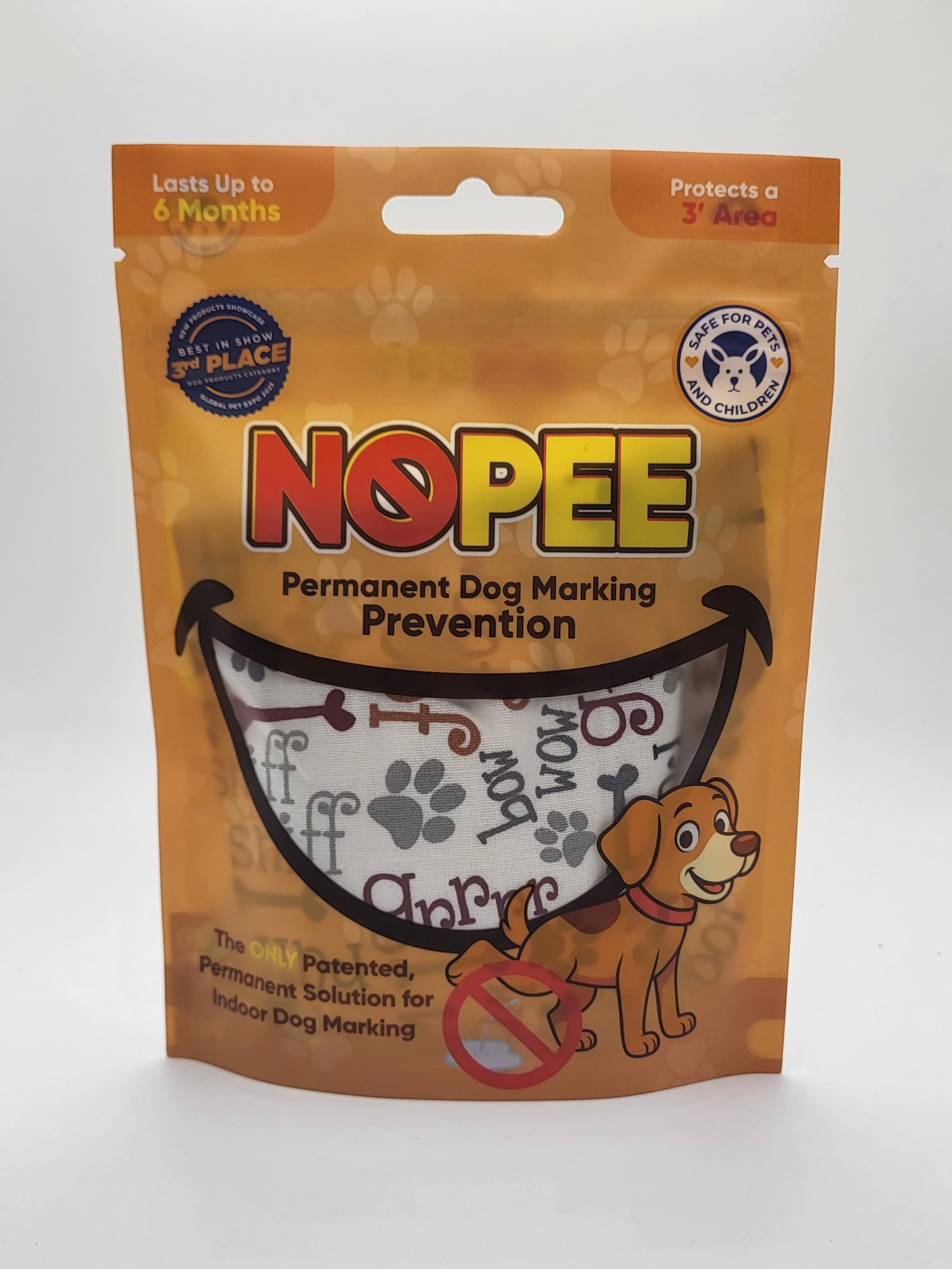 NOPEE Dog Marking Prevention Product - Indoor Pee Deterrent Bag with Deodorizers & Fragrances - Pet & Child Safe - White with Woof - Long Lasting Pee Stopper - No Sprays - Includes 1 Bag - Training