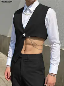 INCERUN Men's Fashion Workwear Deconstructed Sleeveless Waist Vest, Stylish Casual Backless Design, Perfect for Office & Daily Wear