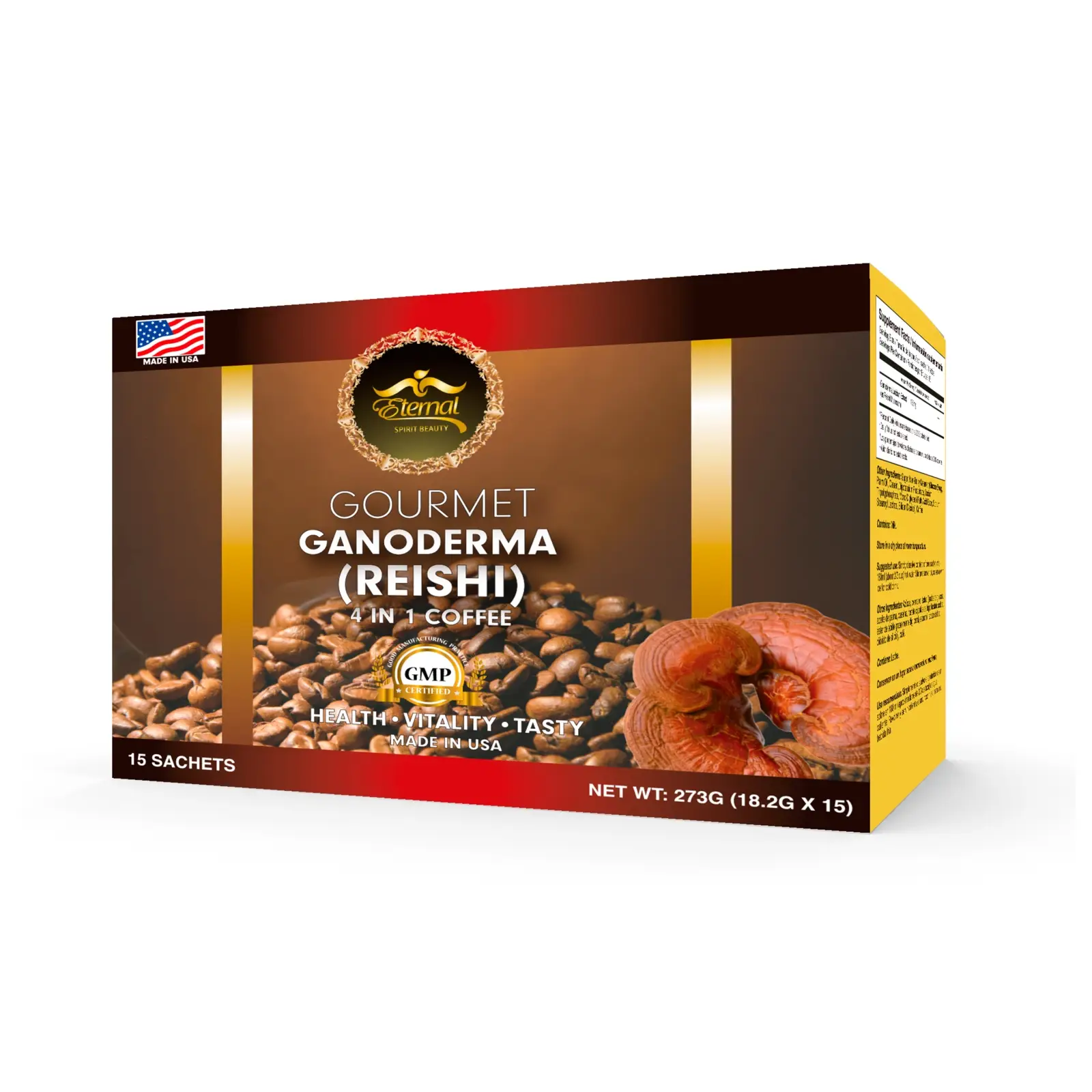Eternal Spirit Beauty Traditional Asian Latte 4-in-1 Insta Coffee with Reishi Ganoderma Singles – Convenient Energy Beverage (15 Sachets) Bean
