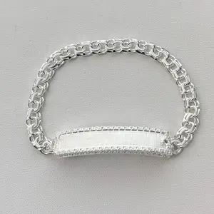 Sterling Silver Chino Link 7-7.5", Greek Border 10mm, Engravable Bracelet, Made in Mexico (Please Add Name to "Add Notes" Section)