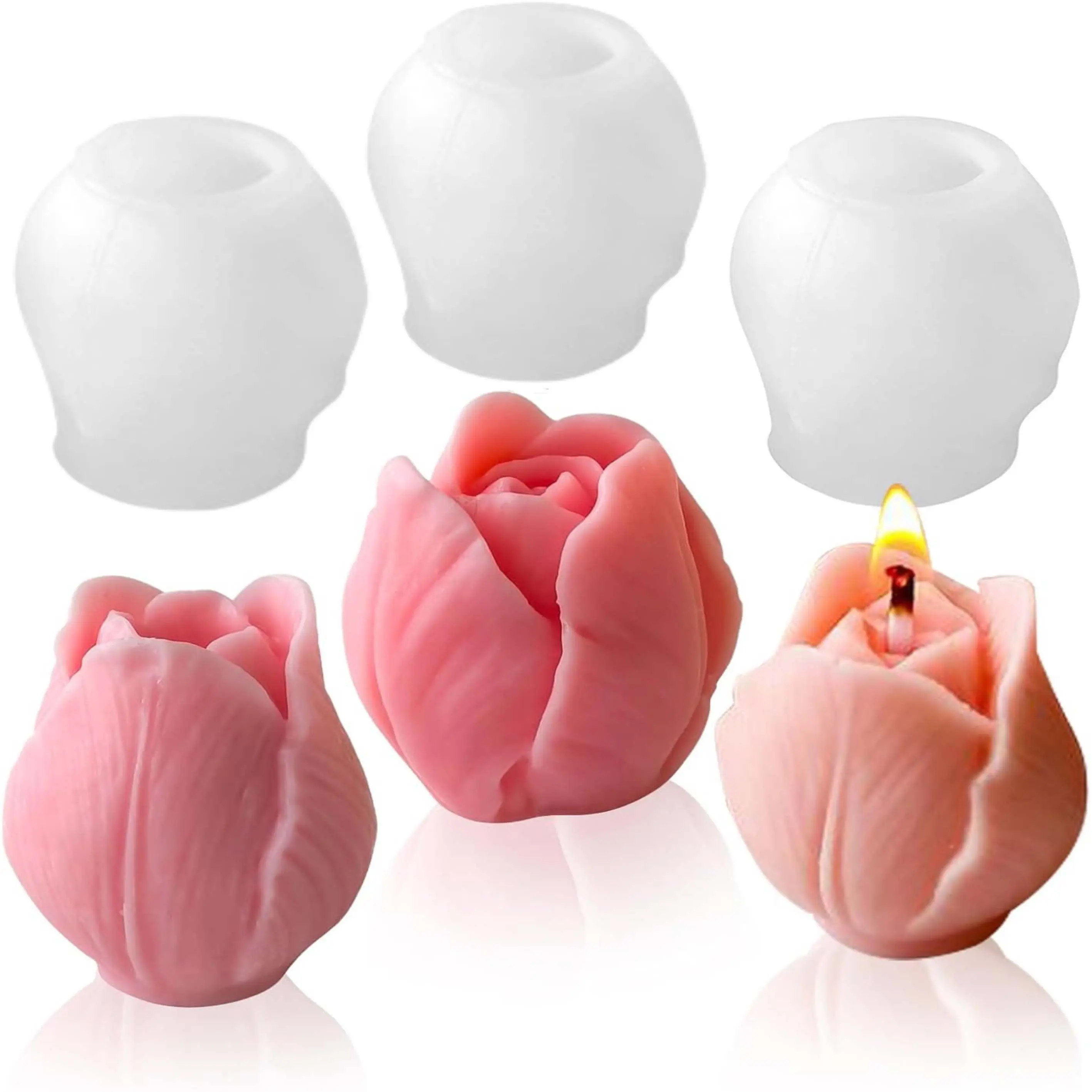 3PCS Tulip Flower Silicone Molds 3D Floral Resin Candle Soap Mold,Candle molds for Candle Making for DIY Resin Crafts,Cake Decoration,Flower Fondant & Home Decor Casting