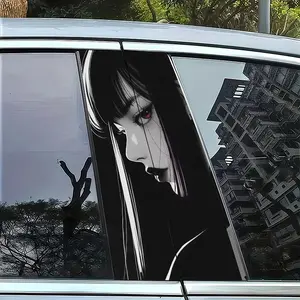 2 pieces of anime girl pattern B-pillar car stickers, B-pillar protective film for cars, durable self-adhesive vinyl suitable for vehicles, walls, windows, Universal car sticker - easy to apply, single use, 25 inches x 50 inches (about 2 pieces per set)