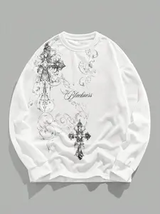 Men's Fashion Casual Round Neck Long Sleeve Shirt, Cross Pattern Waffle Knit, Comfortable Elastic Cuff, Spring & Fall Wear