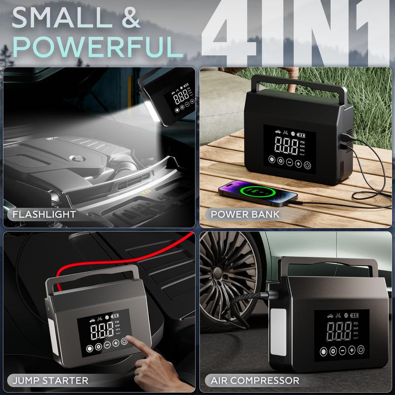 【Hieha】2026 Winter Savior – 4000A Car Jump Starter & Jump Starter with 150PSI Tire Inflator, 15000mAh Power Bank & LED Light, Reliable in -20°F, Compatible with Most Cars, Trucks (ALL Gas/8.0L Diesel), Automotive Convenience for Winter Driving