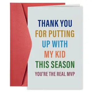 1pc Funny Coach Thank You Card, MVP Coach Appreciation Gift, Sarcastic Appreciation Card for Sports Coaches Teachers, Thank You for Up With My Kids This Season