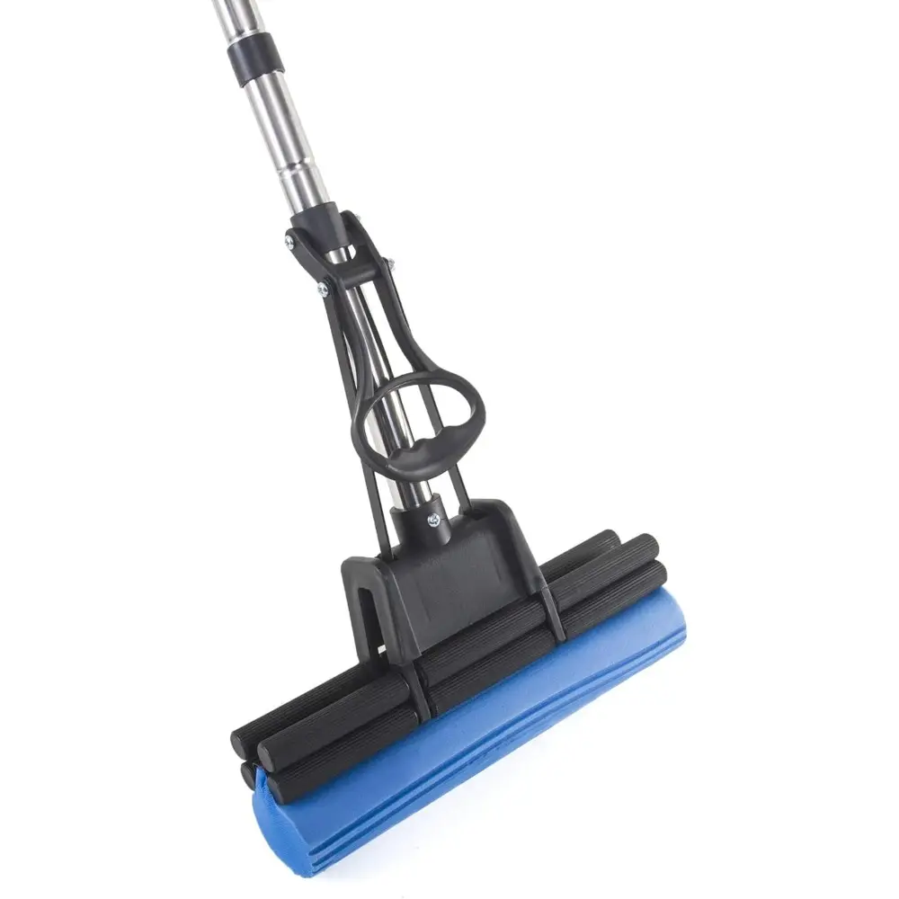 11-in Absorbent Synthetic PVA Plastic Sponge Roller Mop with 32”-61” Durable Adjustable Lightweight Aluminium Quadruple Rollers, Floor Cleaning Tool for Industrial, Housekeeping Use