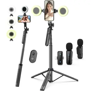 Vlogging Kit for iPhone/Android, 71" Selfie Stick Tripod for iPhone with Fill Light, Wireless Mic & Remote, Adjtable Aluminum Phone Tripod for TikTok/YouTube Content Creator Essentials Starter Kit‌