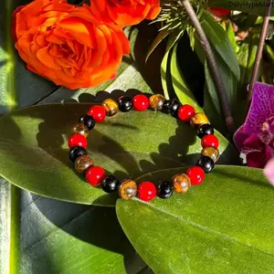 Inner Strength 8mm Natural Gemstone Bracelet, Red Jasper & Tiger Eye for Chakra Meditation