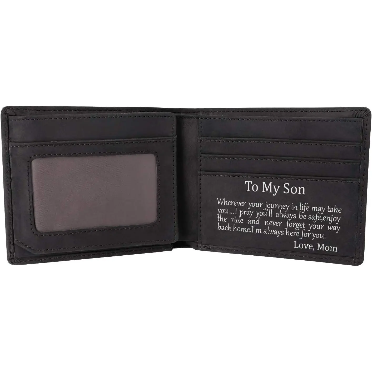 Personalized Leather Wallet For Son From Mom, Engraved RFID Blocking Bifold Stylish Wallet For Son Birthday Valentines Father's Day Christmas Gifts