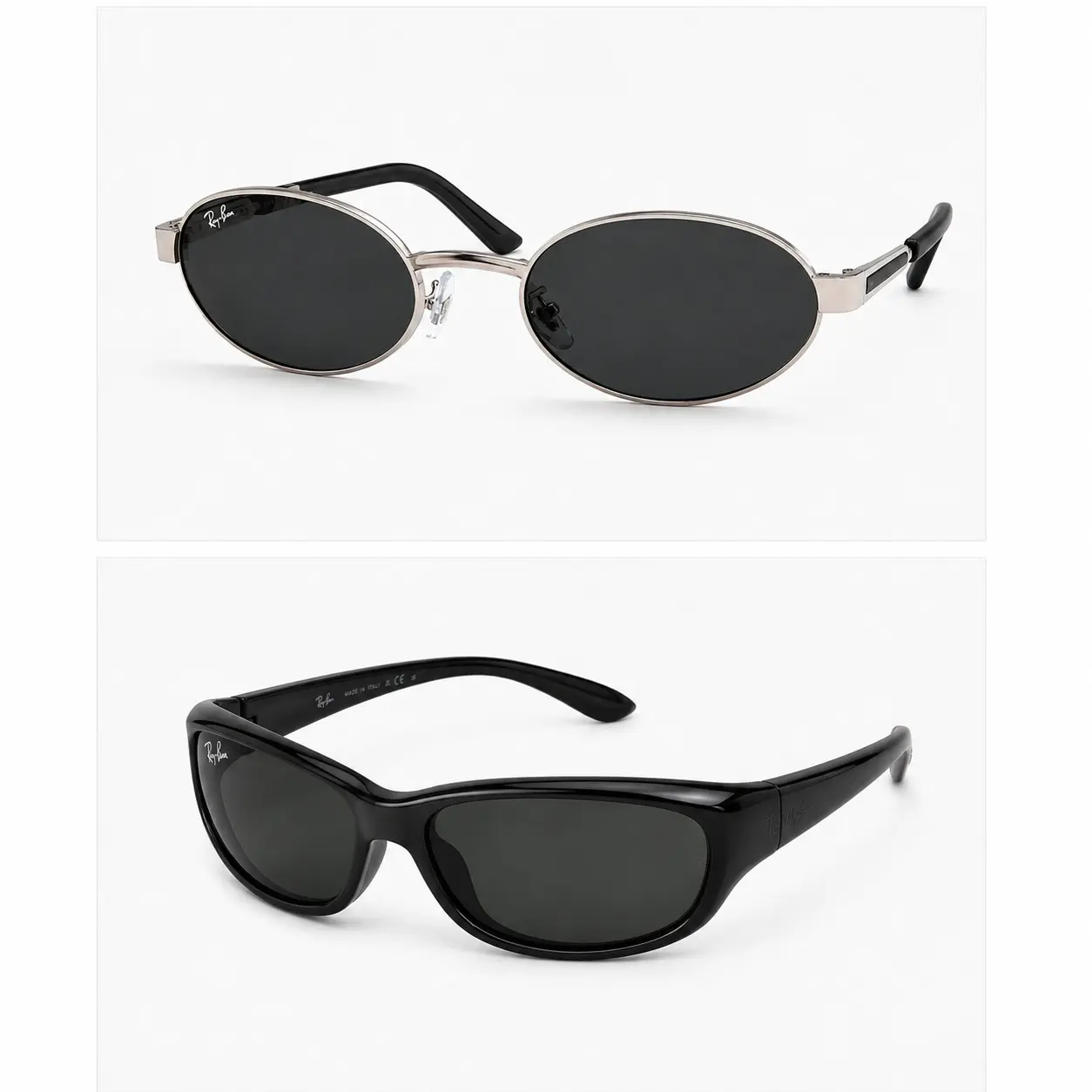 Ray-Ban 2-Piece Sunglasses – Classic Oval Metal & Black Wraparound Sport Styles