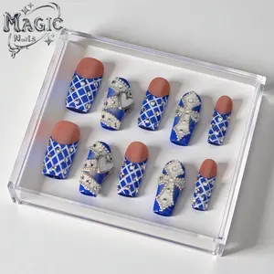 Magic Nails Elegant Press Ons Trendy Cowboy Style Fashion Acrylic Nails 10-Piece Handmade with Star Pattern Rhinestones for Holiday Vacation Easy Apply Salon Quality Sheet Design