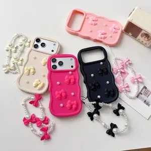 Phone Case - Candy-Colored Bowknot Chain Phone Case For: Iphone 17 Pro Max Protective Cover, Easy And Portable for Iphone 16/15/14 Pro Max/13