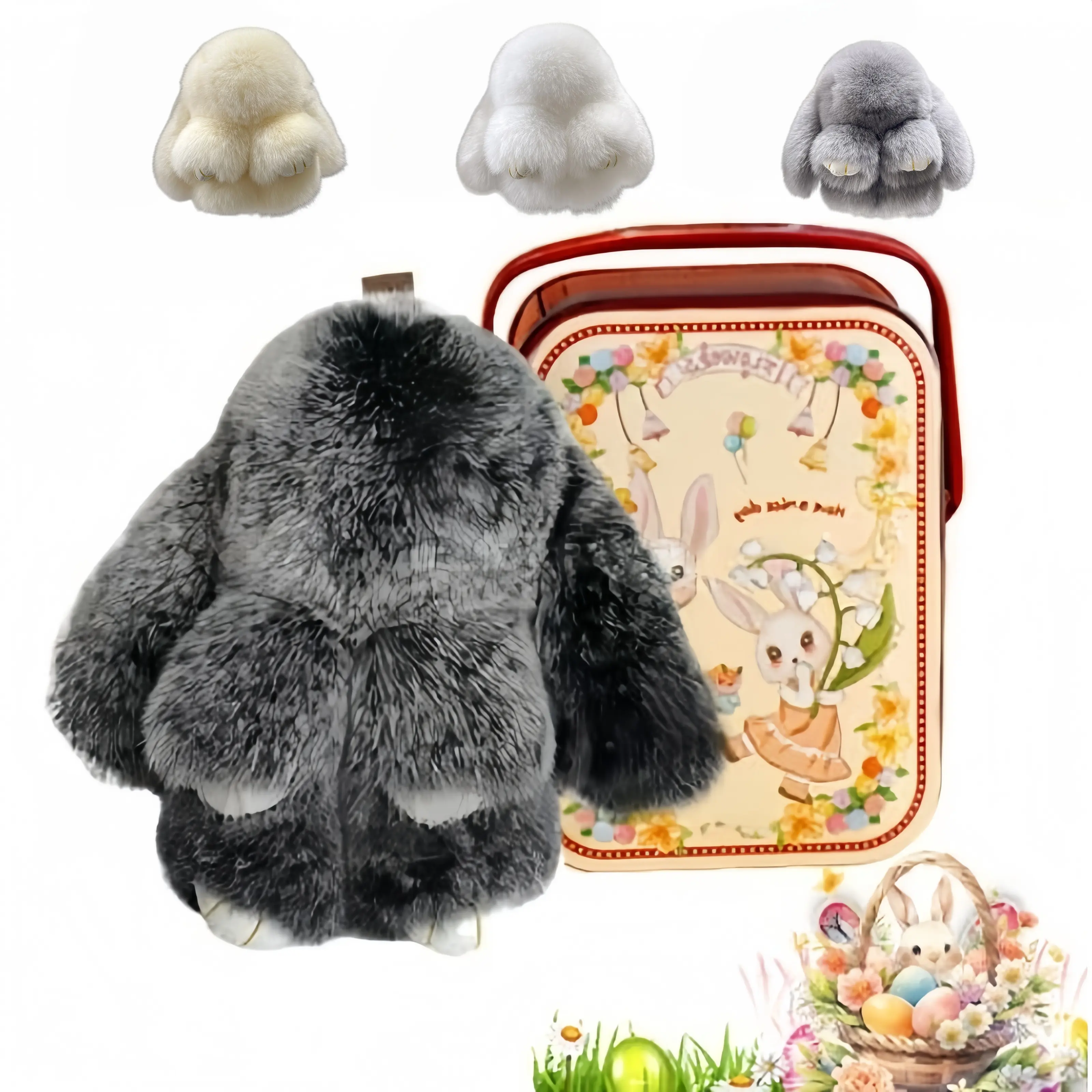 Handmade Fluffy Rabbit Plush Keychain,3.94 in Bag Ornament Accessory, Purse Decor with Premium Storage Tin, Thoughtful Gift for Teen Girls, Women & Girlfriends-MM1