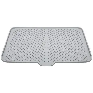 Silicone Dish Drying Mat with Built-in Drain Lip - Hygienic Drying Pad - Sturdy Compact Easy to Clean Tray Protects Surfaces Prevents Water Build Up - 23 X 17 (Grey)