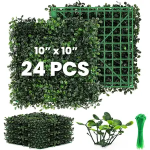 Grass Wall 24 Pack 10"x10" Artificial Boxwood Hedge Wall Panels,  Hedge Screen Faux Boxwood for Outdoor,Indoor,Garden,Fence,Backyard,Greenery Walls
