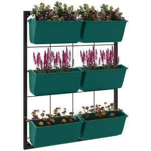 YYDS Outsunny 3-Tier Wall Planter with 6 Pots for Indoor and Outdoor Use, Hanging Plant Holder, Self Draining Wall Mounted Planter for Vegetables, Flowers, Herbs, Green